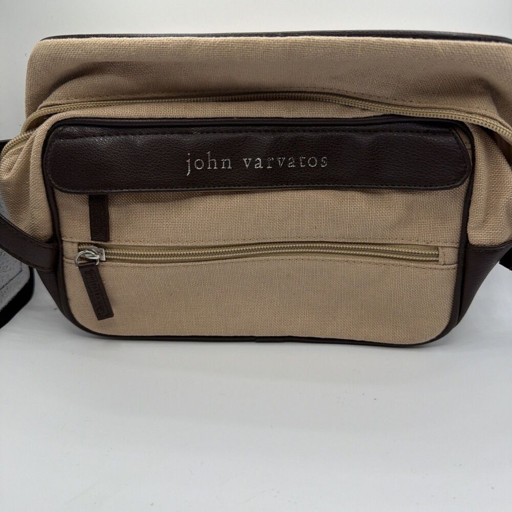 John Varvatos Artisan Men Toiletry Bag Beige Linen Cotton Dopp Kit‎ Travel Pouch